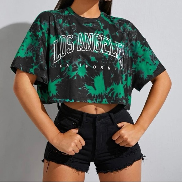 NWOT- SHEIN EZwear Drop Shoulder Letter Graphic Tie Dye Tee - Picture 2 of 5